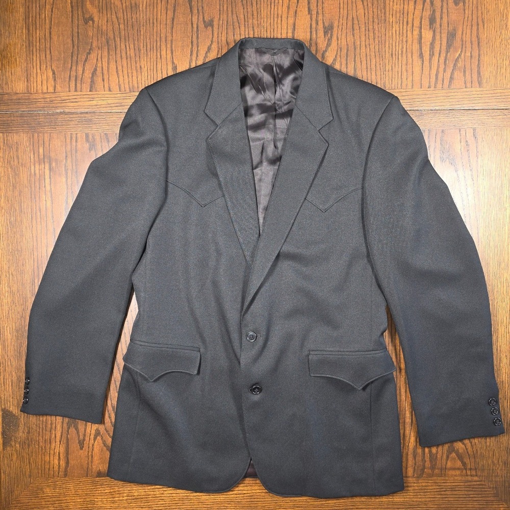 Vintage Sheplers Black Western 2 Piece Suit 42L Coat 33x34 Trousers USA Made